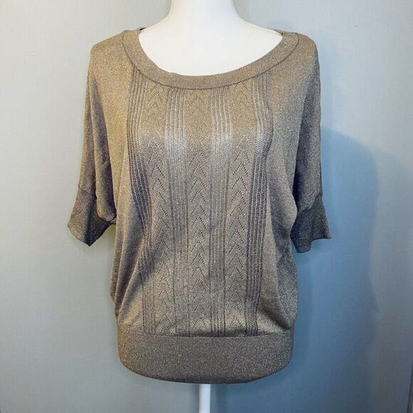 GUESS Gold Shimmer Half Sleeve Dazzle Sweater - Picture 1 of 9